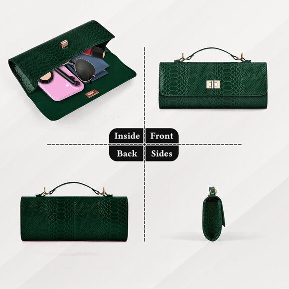 Women's Green Cocktail Formal Evening Crossbody Shoulder Strap Envelope Bag - Picture 5 of 7